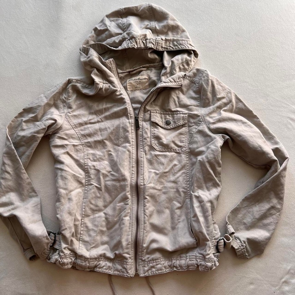 Eddie Bauer Linen & Cotton Blend Light Gray Lightweight Zip Jacket Designer